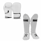 Rumble Kickboks set Bokshandschoen R-Line & Scheenbeschermer Rumble Exclusive White