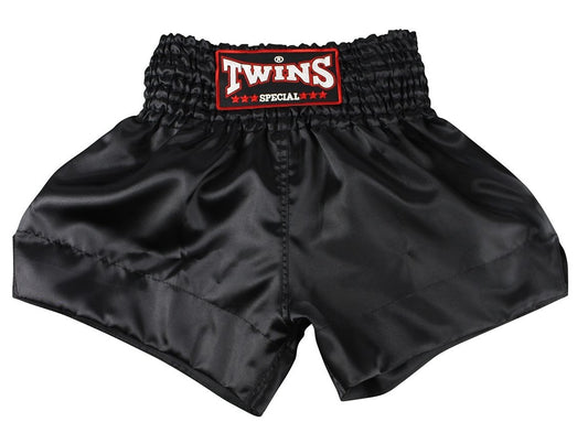 Twins kickboksshort zwart satijn TTE-001